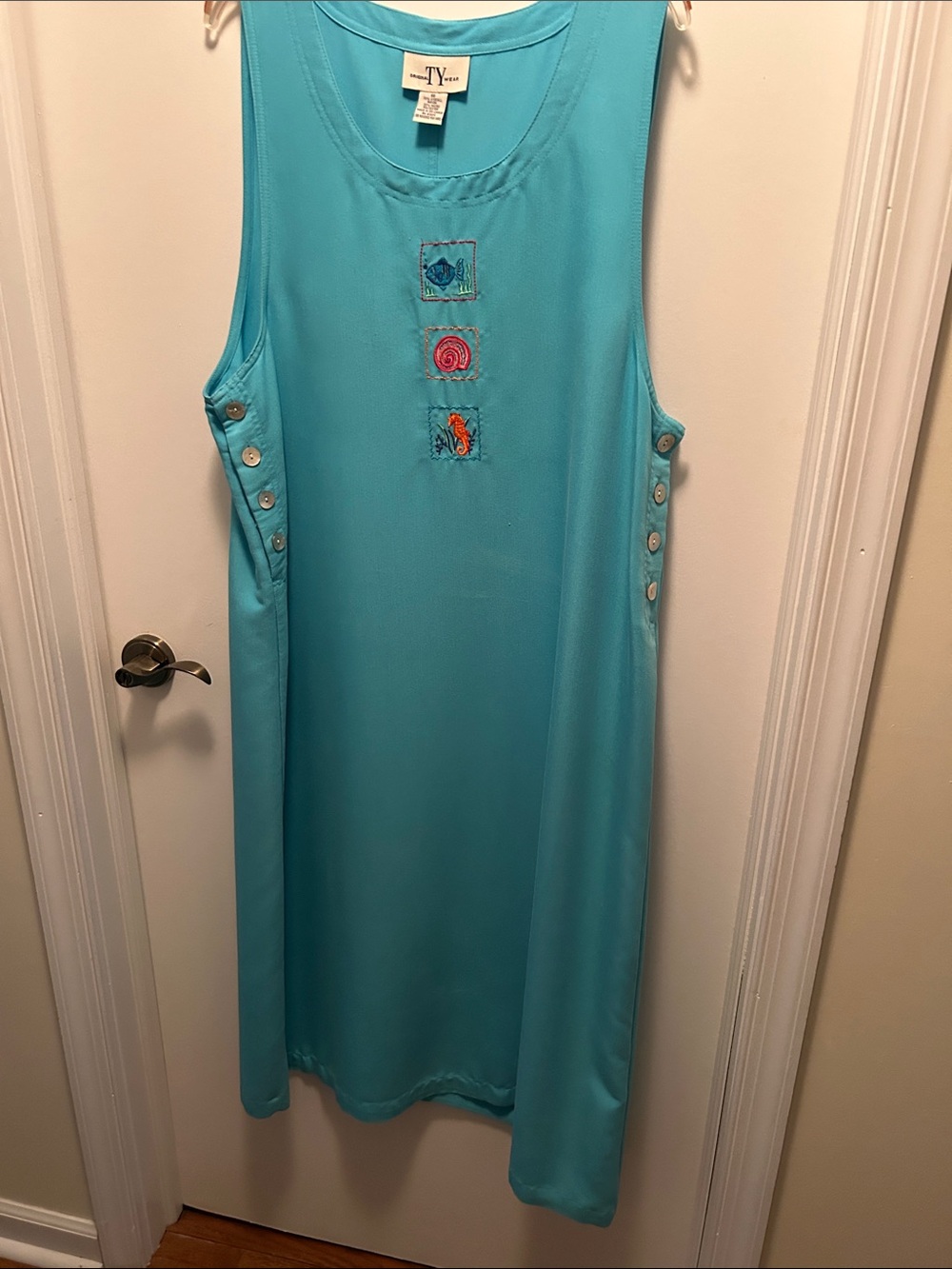 Ty Turquoise Blue Sleeveless Maxi Dress with Embroidered Chest Motifs
